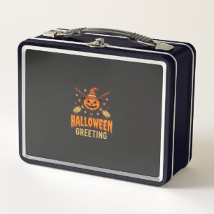 Halloween Greeting Witch Pumpkin Vintage Design Metal Lunch Box