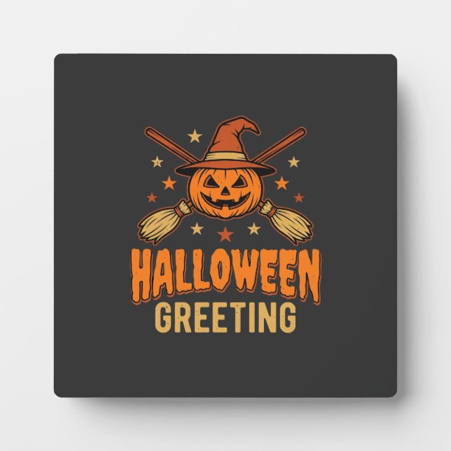 Halloween Greeting Witch Pumpkin Vintage Design Plaque (Front)