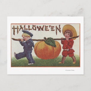 Halloween GreetingCarrying Pumpkin Postcard