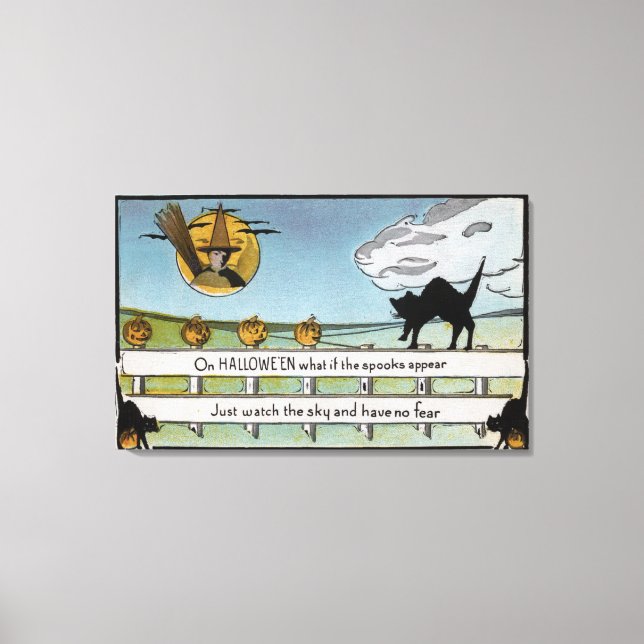 Halloween GreetingCat on Fence Canvas Print (Front)
