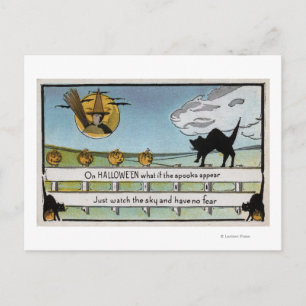 Halloween GreetingCat on Fence Postcard