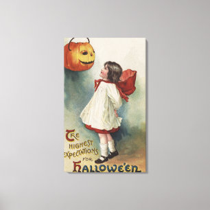 Halloween GreetingGirl in Red and White Canvas Print