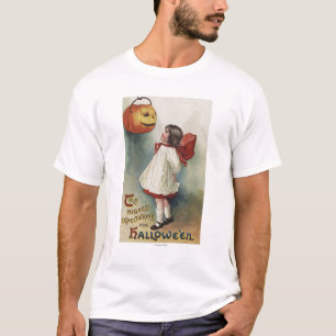 Halloween GreetingGirl in Red and White T-Shirt