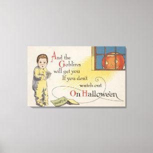 Halloween GreetingGoblin in Window Canvas Print