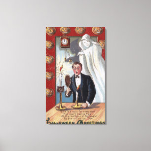 Halloween GreetingMan and Ghost Canvas Print