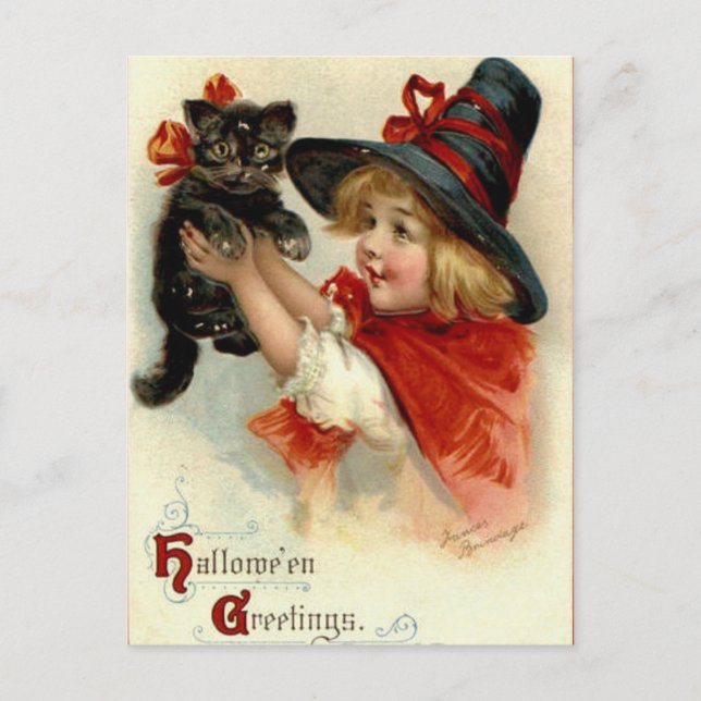 Halloween Greetings - Frances Brundage Postcard (Front)