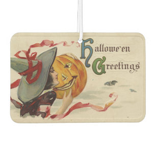"Halloween Greetings" Kitschy Quirky Vintage Card Car Air Freshener