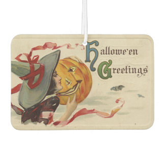 "Halloween Greetings" Kitschy Quirky Vintage Card Car Air Freshener