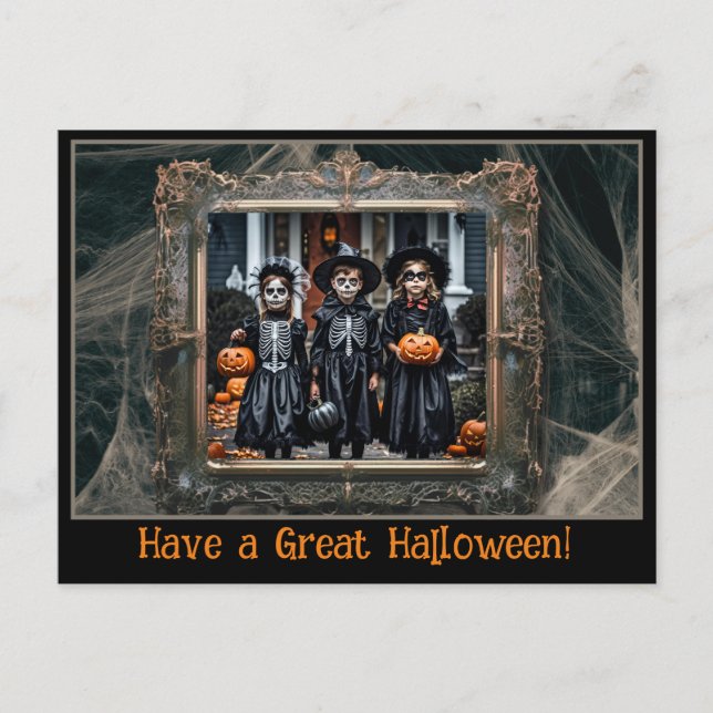 Halloween Greetings Vintage Spiderweb Frame Photo  Postcard (Front)