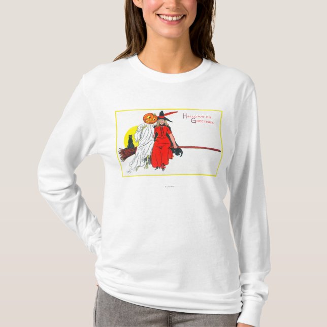 Halloween Greetings Witch T-Shirt (Front)