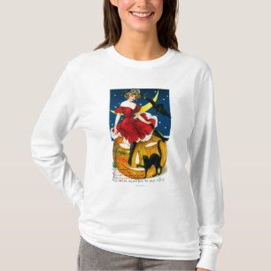 Halloween Greetings Woman on Jack-o-Lantern T-Shirt