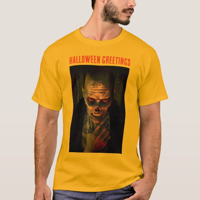 Halloween Greetings. Zombie T-Shirt (Front)
