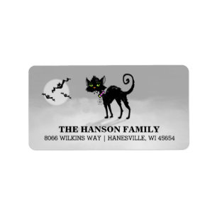 Halloween Grey Address Label - Black Cat