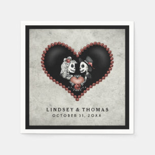 Halloween Grey & Black Skeletons & Heart Wedding Napkin