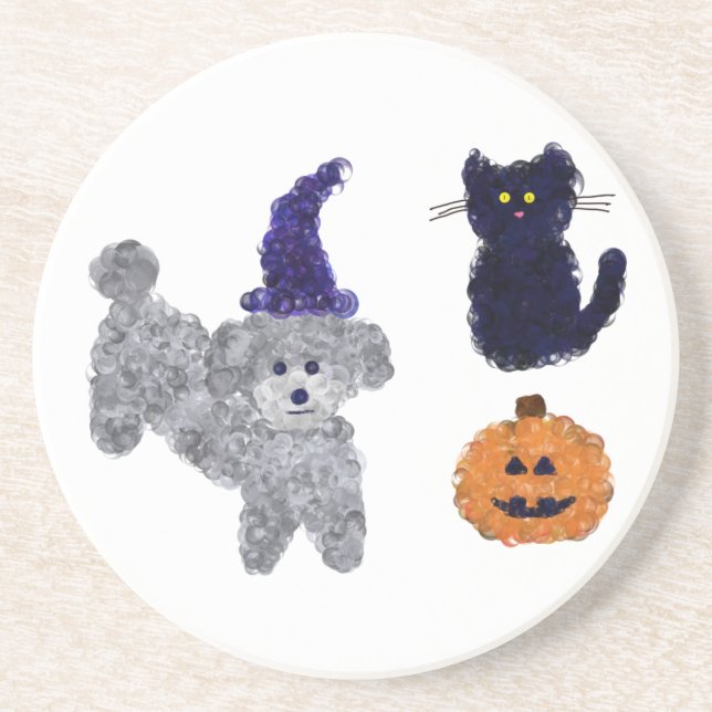 Halloween Grey Poodle #2 Coaster (Front)