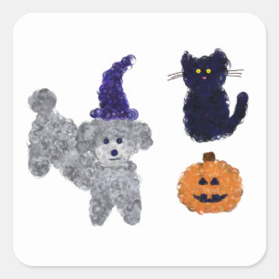 Halloween Grey Poodle #2 Stickers