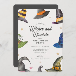 Halloween Grey Wizards & Witches  Party  Invitation