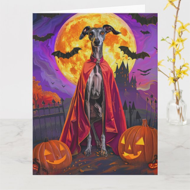 Halloween Greyhound Mountain Vampire Pumpkins  Card (Yellow Flower)