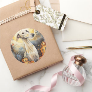 Halloween Greyhound With Pumpkins Scary Classic Round Sticker