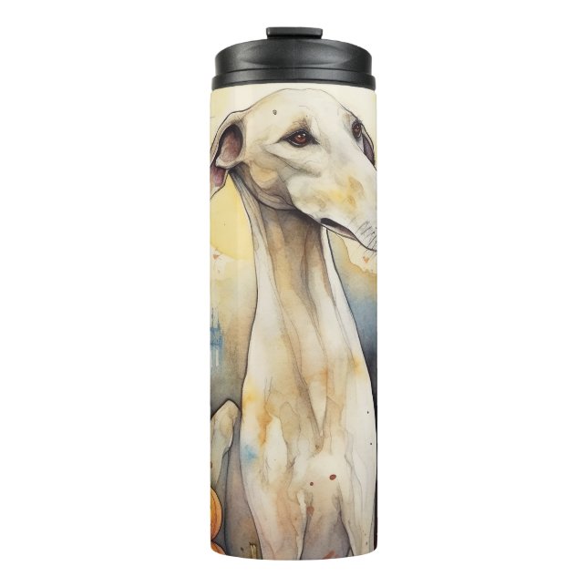 Halloween Greyhound With Pumpkins Scary Thermal Tumbler (Front)
