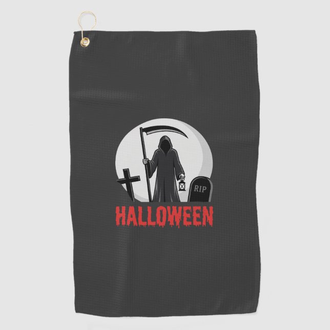 Halloween Grim Reaper Cemetery Design Golf Towel (Front)