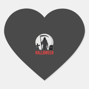 Halloween Grim Reaper Cemetery Design Heart Sticker