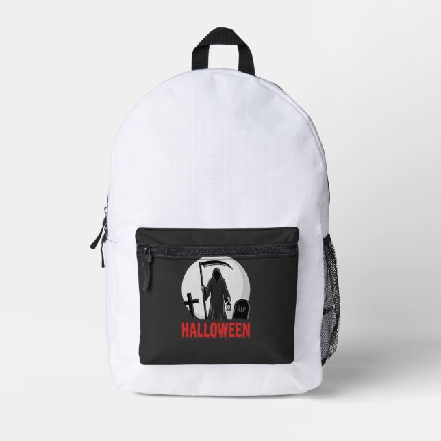 Halloween Grim Reaper Cemetery Design Printed Backpack (Front)