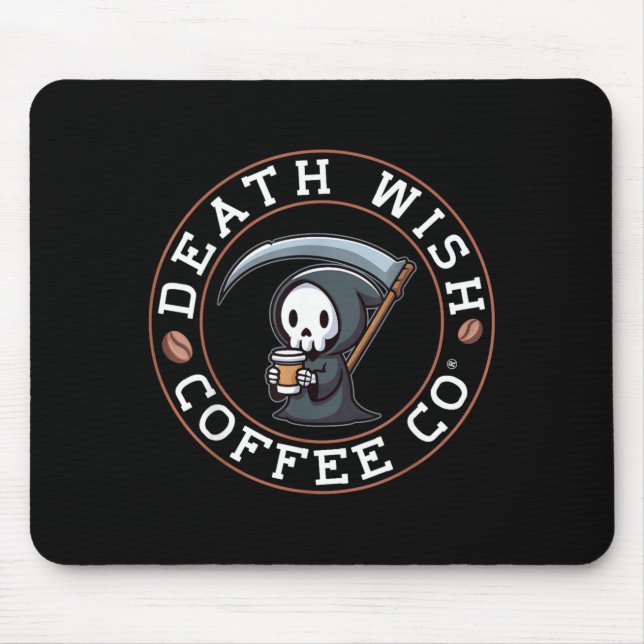 Halloween Grim Reaper Drinking Coffee Death Wish Mouse Pad (Front)