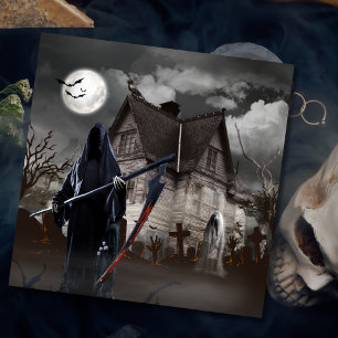 Halloween Grim Reaper Haunted House Card