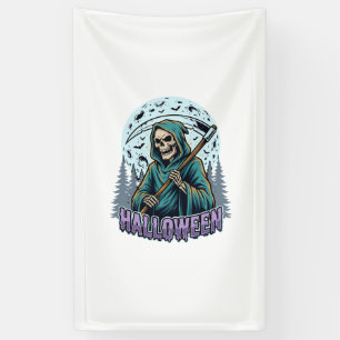 Halloween Grim Reaper Moonlight Vector Banner