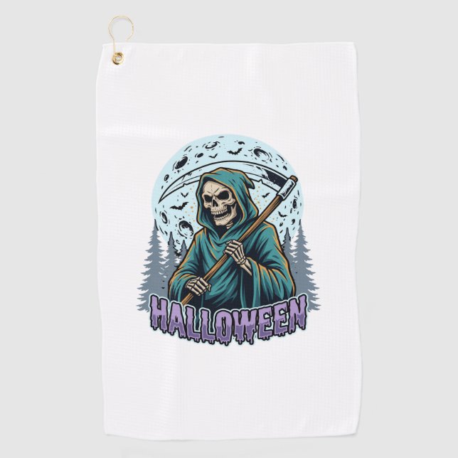 Halloween Grim Reaper Moonlight Vector Golf Towel (Front)