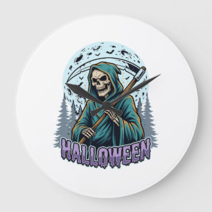 Halloween Grim Reaper Moonlight Vector Large Clock