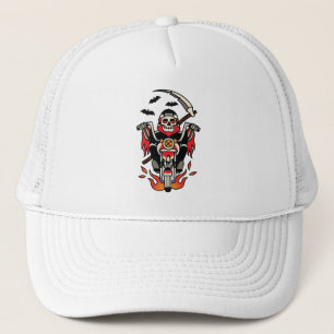 Halloween grim reaper on the motorbike trucker hat