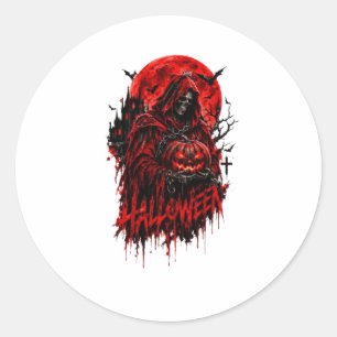 Halloween Grim Reaper Pumpkin Gothic Horror Design Classic Round Sticker