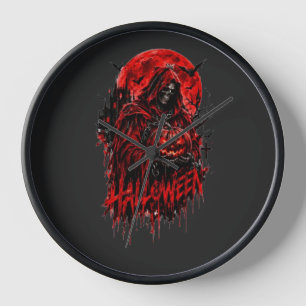 Halloween Grim Reaper Pumpkin Gothic Horror Design Clock