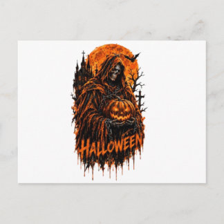 Halloween Grim Reaper Pumpkin Gothic Spooky Design Holiday Postcard