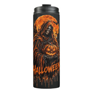 Halloween Grim Reaper Pumpkin Gothic Spooky Design Thermal Tumbler