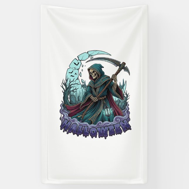Halloween Grim Reaper Scythe Lantern Broken Moon_1 Banner (Vertical)