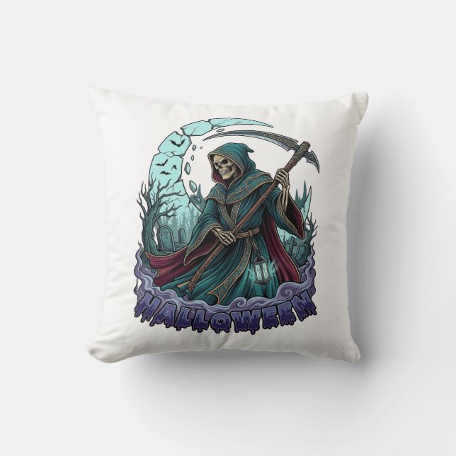Halloween Grim Reaper Scythe Lantern Broken Moon_1 Cushion (Front)
