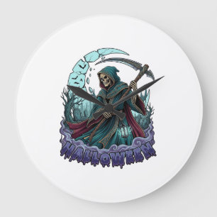 Halloween Grim Reaper Scythe Lantern Broken Moon_1 Large Clock