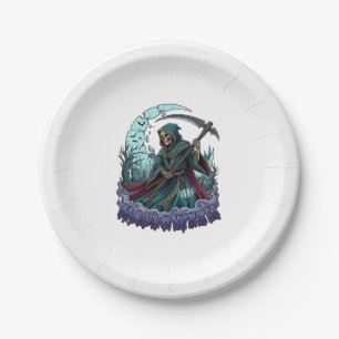 Halloween Grim Reaper Scythe Lantern Broken Moon_1 Paper Plate