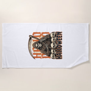 Halloween Grim Reaper Skull Pile Vector Beach Towel