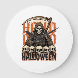 Halloween Grim Reaper Skull Pile Vector Large Clock
