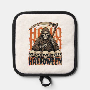 Halloween Grim Reaper Skull Pile Vector Pot Holder