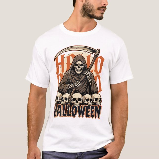 Halloween Grim Reaper Skull Pile Vector T-Shirt (Front)