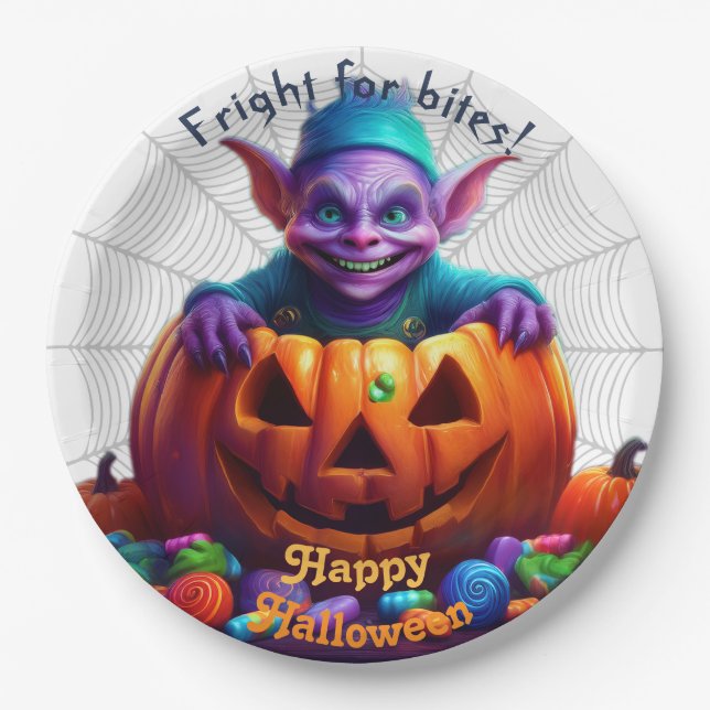 Halloween Grimlin With Trick or Treat Candy Paper Plate (Front)