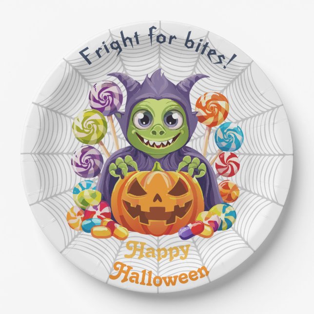 Halloween Grimlin With Trick or Treat Candy Paper Plate (Front)