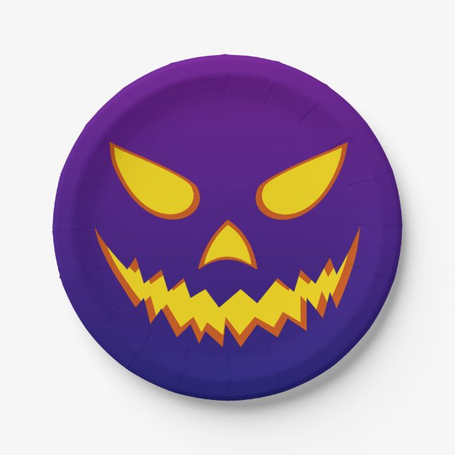 Halloween Grinning Face Jack o Lantern Pumpkin Paper Plate (Front)