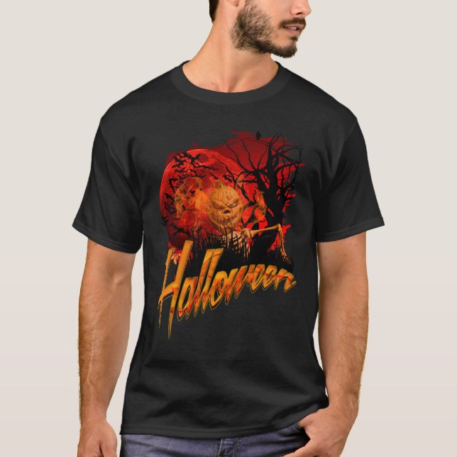 Halloween Grinning Skeleton Pumpkin T-Shirt (Front)