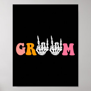 Halloween Groom Bride Skeleton Hand Wedding Bachel Poster